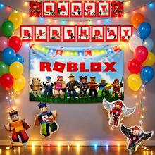 Roblox 4件套派对装饰背景布，1套/15个横幅，生日和毕业派对装饰气球。适用于感恩节、万圣节和圣诞节活动、庆典、聚会和特殊场合。 - ROBLO 鋁箔氣球B 橫幅 背景 - 查看 1