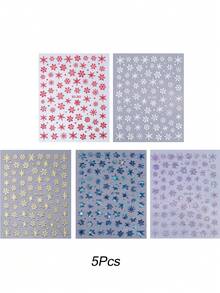 5pcs/Set Snowflake Stickers, Laser Glitter Gold Snowflake Stickers, Stationery Stickers For Students, Diary & Planner Stickers, Graffiti Stickers, Nail Art Stickers School Supplies - 5pcs SO-246 Gold + White + Red + Laser Blue + Laser Silver - View 10