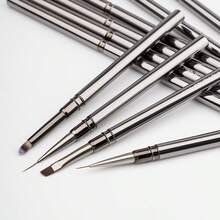 金屬桿美甲刷，1支或2支或12支裝，勾線刷，適用於長線條、細節刻畫、精細彩繪與柔和上色，尺寸如圖所示，凝膠美甲刷 - 灰色 - 查看 6