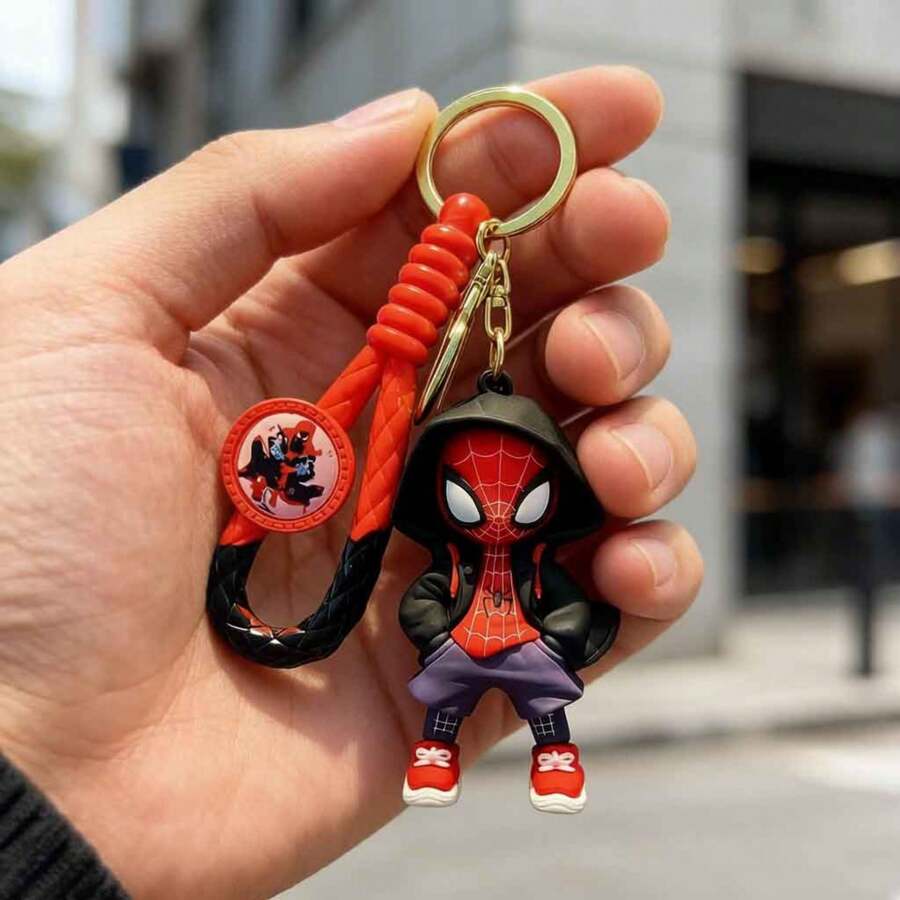Miniso 迪士尼漫威蜘蛛人 Miles Morales 鑰匙圈,可愛連帽超級英雄玩偶鑰匙環組,開學季日系可愛後背包錢包吊飾,酷炫包包掛飾收藏玩具禮物,適合送給朋友、車鑰匙裝飾 - 樣式 1 - 查看 1