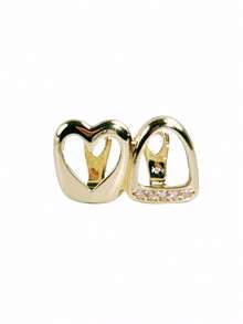 1Pc Double Heart Gold Teeth Hip Hop Versatile Bracelet Halloween Personalized Dental Decoration - Multicolor - View 3