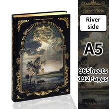 1Pc A5,192Pages,Hot-Stamped Oil Painting Landscape Pattern Hardcover Notebook, Vintage-Style Ruled Pages, Portable Travel Journal, Perfect Gift, School & Office Supplies, Creative Gift - A5 - View 15