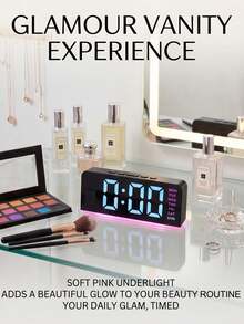 1 pièce Réveil numérique LED avec lumière ambiante 4 couleurs, horloge à surface miroir élégante, convient pour la décoration de la chambre à coucher, style minimaliste - Version améliorée - Voir 12