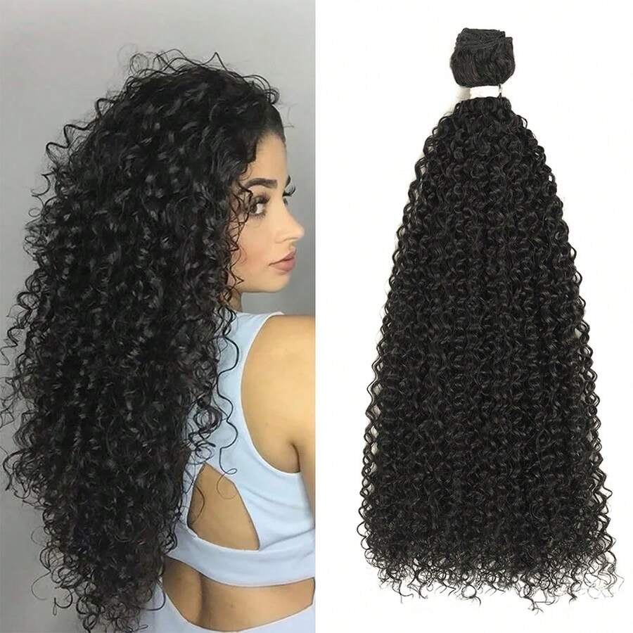 Extensão de Cabelo Sintético Jerry Curl Natural Encaracolado 28 Polegadas 1 Peça/100g, Longo, Preto, Resistente ao Calor, Ondas Encaracoladas para Mulheres, Uso Diário, Feriados, Festivais, Festas, Viagens e Halloween - Multicolorido - Visão 1