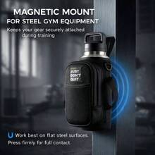 Soporte magntico para botella de agua con bolsillo para telfono para taza de 24 32 40 onzas, 5 imanes para botella de agua con correa de mano ajustable para gimnasio, senderismo, viajes, camping - negro - - Ver 3