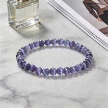 1pc 6mm Cat Eye Stone Bead Bracelet, Multicolor Round Stone Beads Elastic Bangle, Minimalist Fashion Women's Couple Daily Wear Gift - 6mm Cat's Eye - View 3