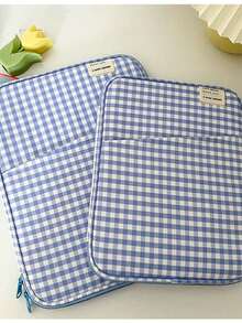 Housse de protection pour ordinateur portable/tablette pour femmes 11 pouces/13 pouces à fermeture éclair, motif à carreaux minimaliste, convient pour le travail et les études. Sac portable à carreaux, motif à carreaux, sac pour ordinateur portable, housse pour ordinateur portable, housse de protection pour ordinateur portable - Bleu azur - Voir 2