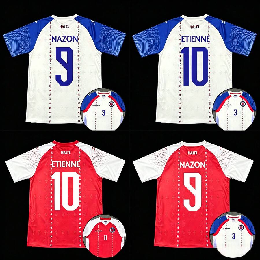 Haiti National Team Away & Third Football Shirt, New 2026 USA-Canada-Mexico World Cup Jersey, Soft Skin-Friendly & Sweat-Wicking - 兩隻 PIERRE #14 玻璃杯 - 查看 1
