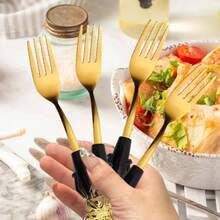 - Juego de 4 tenedores de mesa de ensalada, tenedores de acero inoxidable, juego de cubiertos de postre para perro, dorado, pulgadas - negro/oro - Ver 5