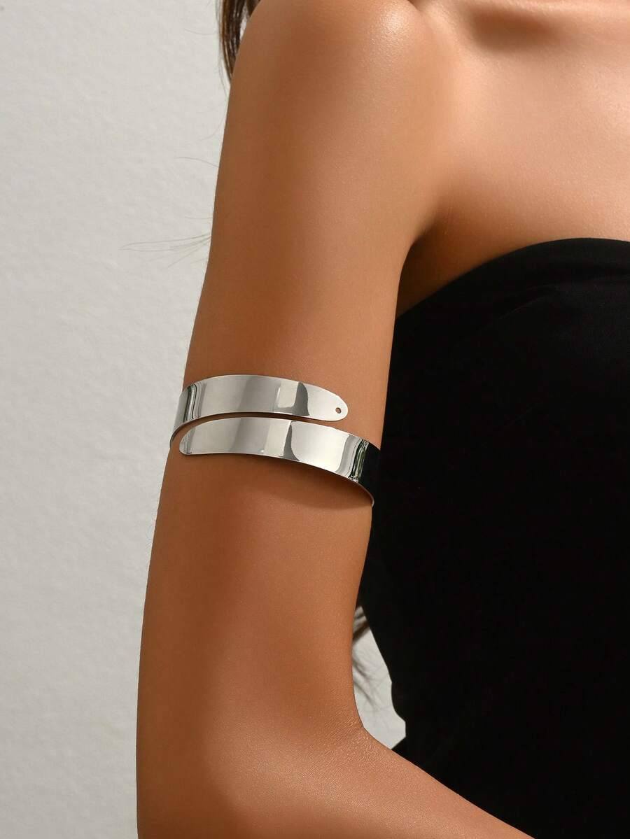 1pc Women's Metal Geometric Creative Design Fashion Niche Arm Cuff Suitable For Daily Wear - Silver-b739 - View 1