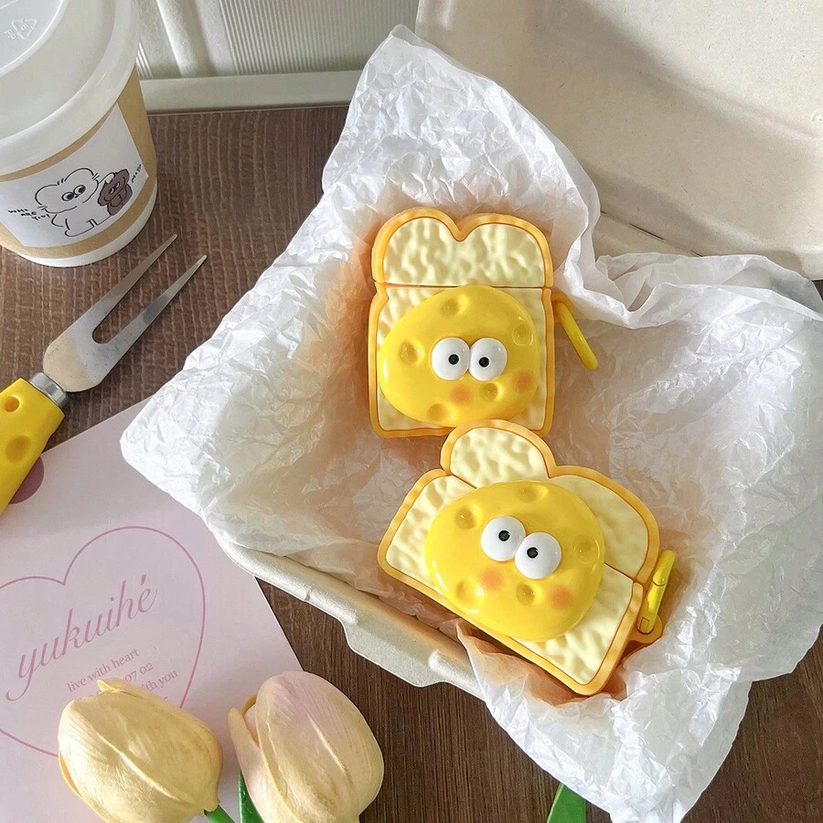 1pc Cheese Toast Bread Suitable For AirPodspro3 Apple Bluetooth Headphone Case 2/4 Generation Cartoon Protective Cover Cute - Multicolor - View 1