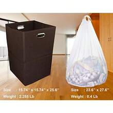 Cesta grande plegable para ropa con bolsa de lavandería tela no tejida duradera de alta calidad tabla de plástico tamaño extragrande ahorro de espacio y cesta compacta con asas de metal café - marrn - Ver 3
