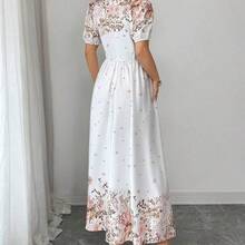 dagjydgfyja  Vestido de verano de mujer con estampado floral elegante, cintura ceñida y mangas abullonadas - Rosa - Ver 3