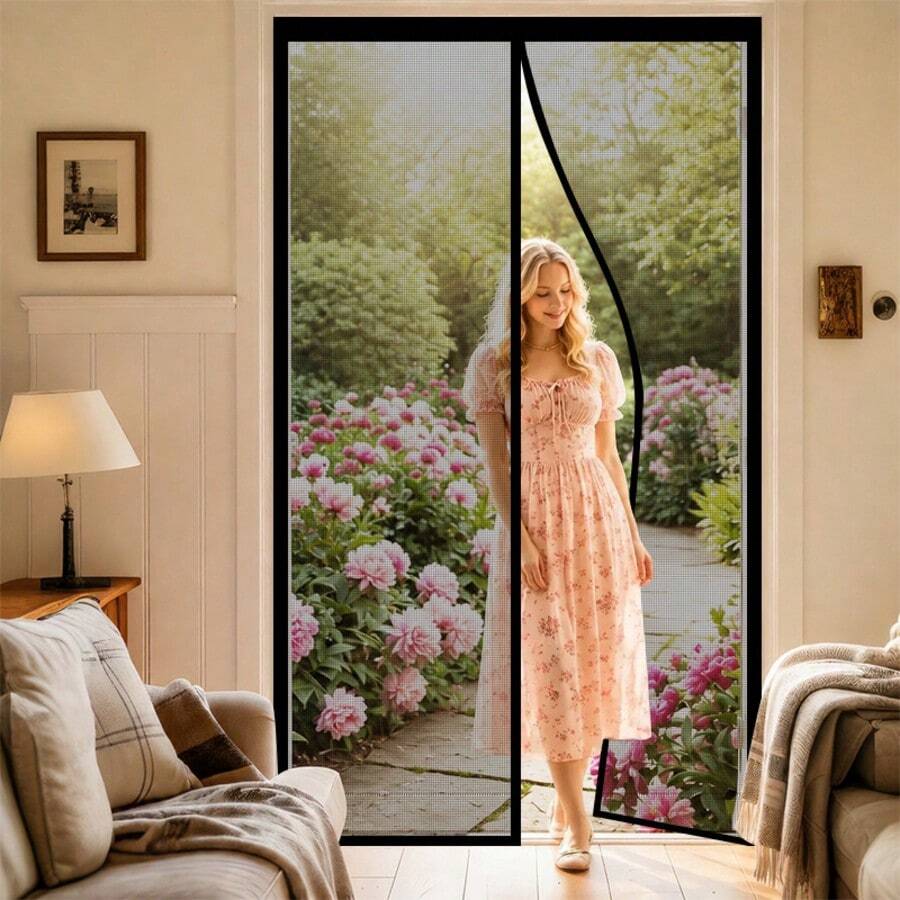 Summer Upgraded Black Fiberglass Anti-Mosquito Door Curtain, High Transparency Mesh, Strong Magnetic Self-Closing, Suitable For Home Use, Thick & Durable, Invisible Design, Breathable, No Drill Installation, Anti-Insect Door Curtain