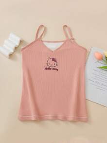 SANRIO 1pc Girls Hello Kitty Thermal Lined Camisole Tank Top, Autumn/Winter Warm Cartoon Thickened Base Layer Undershirt - Dark Pink - View 5