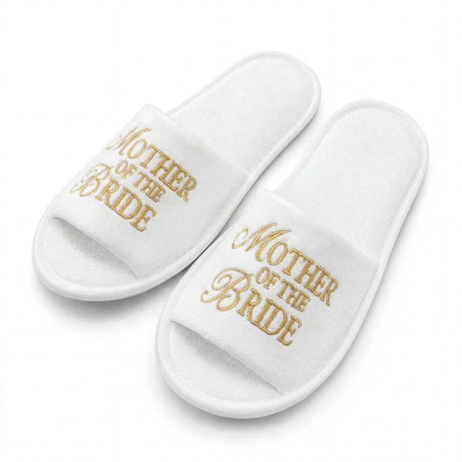 Gold MOTHER OF THE BRIDE White Comfortable Fabric 6mm Thick EVA Sole Lightweight Open Toe Slippers Suitable For 28cm Foot Length Indoor Travel Wedding Party - Gold MOTHER BRIDE - View 1