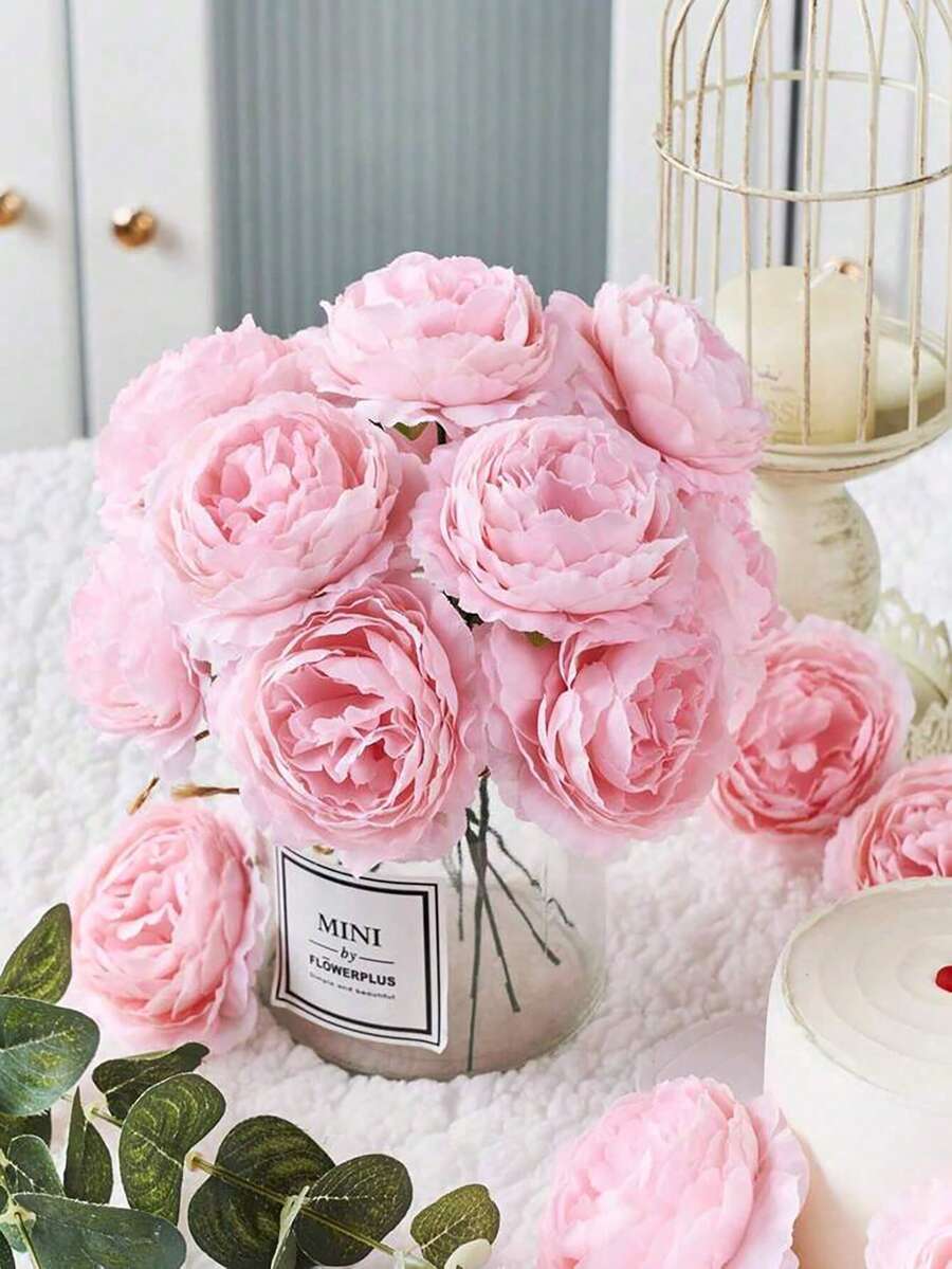 38pcs Artificial Pink Peony Flower Heads, Silk Artificial Flower Heads, Suitable For Wedding Party Decoration, Home, Living Room, Table Decoration, Floral Arrangement, Farmhouse Bohemian Wedding Table Centerpiece, Mother's Day Gift - Pink - View 1