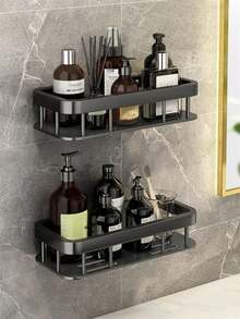 1 pieza Estante de baño de aleación de aluminio, toallero, estante de almacenamiento montado en la pared para champú y cosméticos, organizador de ducha, estante de almacenamiento sobre el fregadero de la cocina - Negro - Ver 5