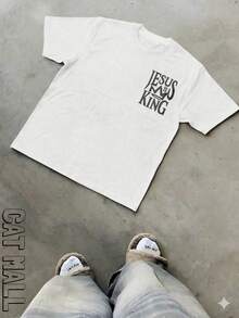 2026 New Men's Short Sleeve Graphic T-Shirt, Jesus Cross Design, Faith, Daily Wear, 100% Cotton, Unisex, Gift Idea For Him Or Her, Religious Clothing, Spiritual Clothing, Design Of - 黑與白 - 查看 4