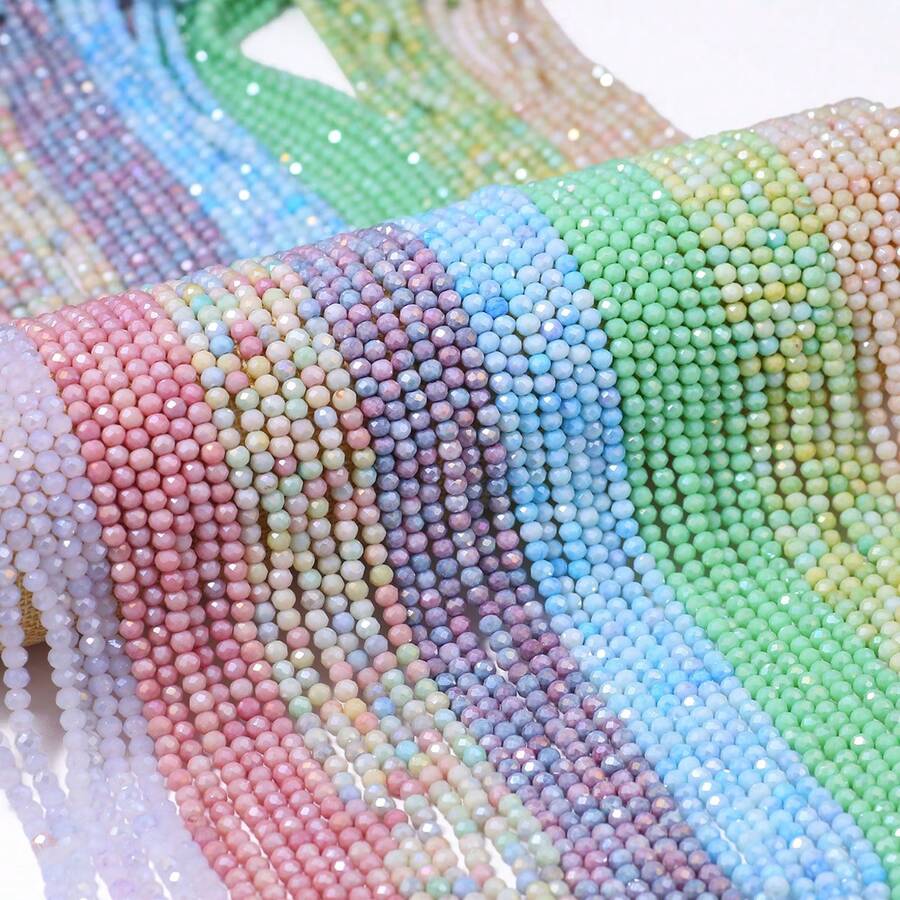 約 98 顆 4mm 馬卡龍尖頭水染刻面玻璃珠 DIY 珠飾手工串珠材料包，珠飾配件