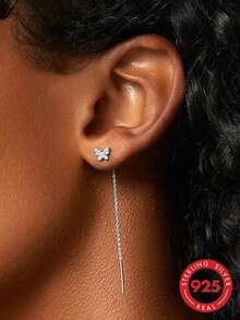 1 đôi Bông tai hình bướm & tua rua đính đá Cubic Zirconia thời trang dát bạc 925 thích hợp cho phụ nữ đeo hàng ngày trong kỳ nghỉ - Bạc - Xem 2