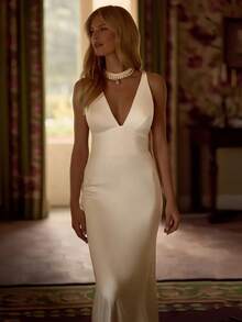 Elegante abito da sposa sexy, abiti per l'ufficio civile, abito da sposa, abito da festa da serata, abito di compleanno per matrimoni di campagna, cerimonia romantica in chiesa, abito da sposa, adatto per matrimoni, appuntamenti, feste, festa per single, vacanze, occasioni formali, abito da cena, abito da ballo, festa di fine anno, festa da cocktail, abito per ospiti di nozze, diploma - Bianco - Visualizzare 4