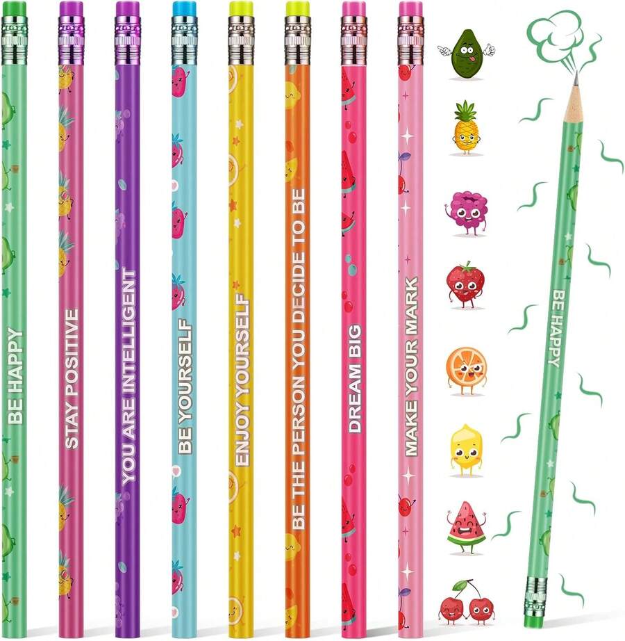 Leinuosen 30 Pcs Scented Pencils Bulk For Kids Inspirational Cute Fun Wood Smelly Pencils With Erasers Fruit Elements For School Classroom Office Students - 顏色A - 查看 1