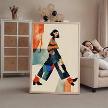 1pc Mid Century Modern Stylish Woman Fashion Illustration Frameless Vertical Canvas Poster, Vibrant Color Block Geometric Watercolor Wall Art For Bedroom Office Kitchen Home, Boho Chic Aesthetic Decor Gift Choice For Fashion Fans - A - View 10