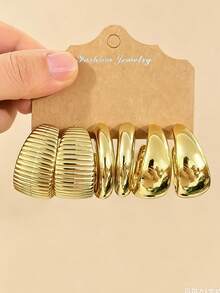 Set di 3-9 paia di orecchini spessi placcati in oro, orecchini spessi ipoallergenici placcati in oro per donne, set di orecchini alla moda multi-stile, forma a C extra large, ruota extra large, orecchini a cerchio forma a C grande, medio e piccolo - Dorato - Visualizzare 3