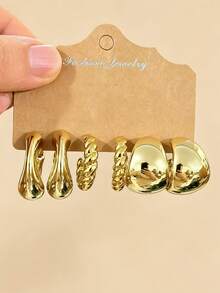 Set di 3-9 paia di orecchini spessi placcati in oro, orecchini spessi ipoallergenici placcati in oro per donne, set di orecchini alla moda multi-stile, forma a C extra large, ruota extra large, orecchini a cerchio forma a C grande, medio e piccolo - Dorato - Visualizzare 2