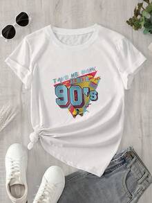 La camisa de manga corta y cuello redondo para mujer me recuerda a las camisas estampadas de manga corta de los años 90, aptas para todas las estaciones. - Blanco - Ver 1