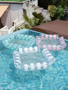 1pc Upgraded 4-Tube Inflatable Floating Mat (Includes Random Color Air Pump), Multiple Colors Available, Transparent Shiny Striped Tube Body With Reflective Sequins Inside, Holiday Essential, Summer Water Party Must-Have, Suitable For Adult Vacation And Leisure Use, Inflatable Pool, Inflatable Pool Float, Beach Supplies, Beach Accessories, Inflatable Sea, Non-Food Contact - Sequin Striped Style - View 10