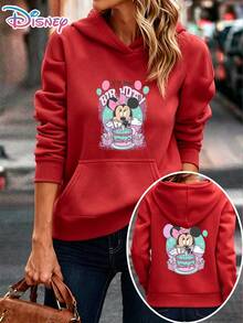 Disney Minnie Mouse It's My Birthday Cake Balloon Girly Themed Two-Sided Cartoon Graphic Pullover Hoodie Women's Casual Daily Wear Long Sleeve Soft Comfortable Cute Birthday Celebration Outfit It Is A Gift For Fans And Friends, And It Is Also A Perfect Gift Choice For Lovers And Family. - Đỏ - Xem 1