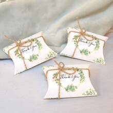 Wedding Mori Style Kraft Paper Green Leaf Pillow Shaped Creative Candy Box - Multicolor - View 3