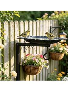 An Outdoor Garden Iron Bird Feeder And Metal Bird Bath In One, Serving Both As A Decorative Flower Rack And A Courtyard/Yard Bird Feeding Station. A Metal Hanging Bird Feeder With A Plant Support, Perfect For Bird Lovers And Home Gardeners. - A - View 3