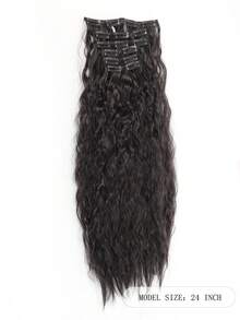 Synthetic Clip-In Hair Extensions 6pcs/Set 24 Inch Long Corn Wave Style Clip-In Hair Pieces For Women And Girls Daily And Party Use, Halloween - Multicolor - View 3