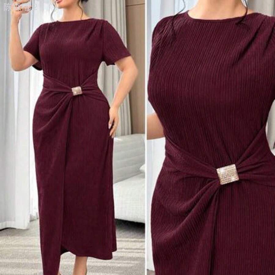 xuehuamaoyi02 Vestido envolvente de unicolor elegante talla grande, para verano - Burdeos - Ver 1