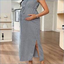 HENG
  Vestido casual sin mangas de un solo pecho a cuadros para maternidad - Rojo - Ver 5
