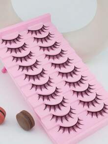 10 Pairs Pointed Tail Cartoon Eye Fluffy Curly Black Stem Natural Curly Thick Long Soft Non-Irritating Cartoon Style Full Strip False Eyelashes Realistic Daily Eyelashes Portable Upper Lash Reusable - View 6