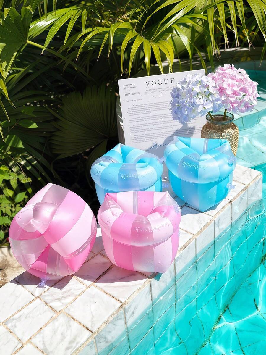 2pcs Inflatable PVC Arm Floats, Striped Swimming Pool Rings, Suitable For Adults Men And Women, For Water Sports Learning, Swimming Training, Summer Beach Party - Multicolor - View 1