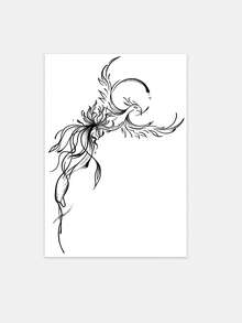 1 Pc Abstract Watercolor Phoenix Temporary Tattoo Sticker, Waterproof Long Lasting Fake Tattoo, Mythical Bird Body Art For Backs & Shoulders - Black - View 2