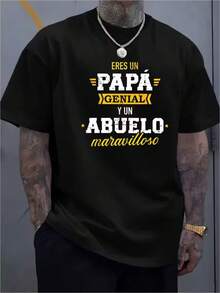 Camiseta Estampada para Hombre "Papá y Abuelo" con Texto de Doble Identidad, Camiseta Casual Transpirable y Cómoda para Uso Diario KC42 - Negro - Ver 1