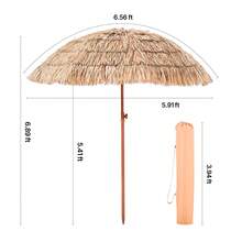 Tiki Umbrella, 6.5 Ft Thatched Patio Umbrella With Tilt, Hawaiian Style Beach Parasol With Durable PP Thatch And 8 Metal Ribs, Grass Pool Umbrellas For Beach, Patio, Poolside, Backyard & Garden - 6.5英尺 - 查看 10