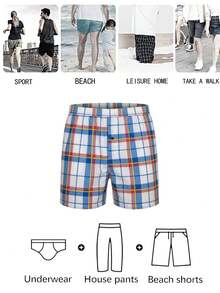 1pc Men's Underwear, Soft And Comfortable Plaid Pattern Design Loose Fit Boxer Shorts With Button Fly, Suitable For Daily Wear And Vacation - Multicolor - View 6