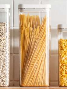 1pc/Kitchen Airtight Storage Jar, PET Material Dustproof Waterproof Insect-Proof Grain Canister, Stackable Refrigerator Storage Box, Restaurant Storage Container, Food Storage Box, Rice Storage Box, Suitable For Grains, Long Biscuits, Rice, Pasta, Flour And Sugar, Meal Prep, Home Decor. - Transparent - View 8