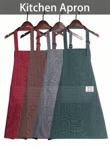 1pc Striped Pattern Chef Apron, Adjustable, Fashionable, With Pockets - Ideal For Chefs, BBQ Enthusiasts, And Barbers. - Multicolor - View 3