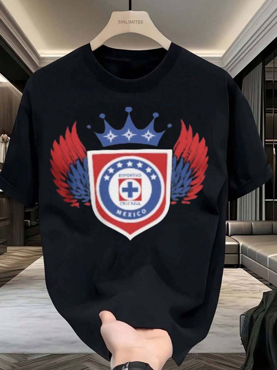 Camiseta con el escudo del equipo de fútbol de México - Perfecta para aficionados y eventos deportivos - Camiseta de manga corta, ligera y transpirable para el verano - Tallas S M L XL XXL X - Negro - Ver 1