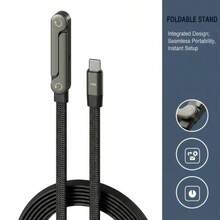 合金金属支架 240W USB-C 转 USB-C 数据线，USB-C Type-C 数据线，240W 可折叠支架编织数据线 | Type-C 转 Type-C，支持 USB PD 快充模式，240W 输出功率，最大 240W 可折叠手机支架数据线 | 双 Type-C 超快充弯头，编织线，适用于多种手机，USB 数据传输礼品礼品 - 黑色 - 查看 10