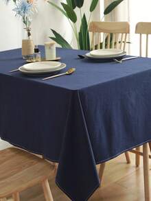 1pc Solid Color Polyester Tablecloth For Dining Table, Coffee Table, Living Room, Suitable For Wedding Banquet, Birthday Party, Home Decor, Outdoor, Study, Kitchen - Navy Blue - View 4