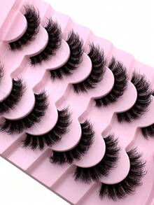 7 Pairs Cat Eye False Eyelashes, Faux Mink Natural Style, Fluffy & Voluminous Full Coverage Eyelash Extensions, Travel Essential Makeup Tool, Strip False Eyelashes - Black - View 6